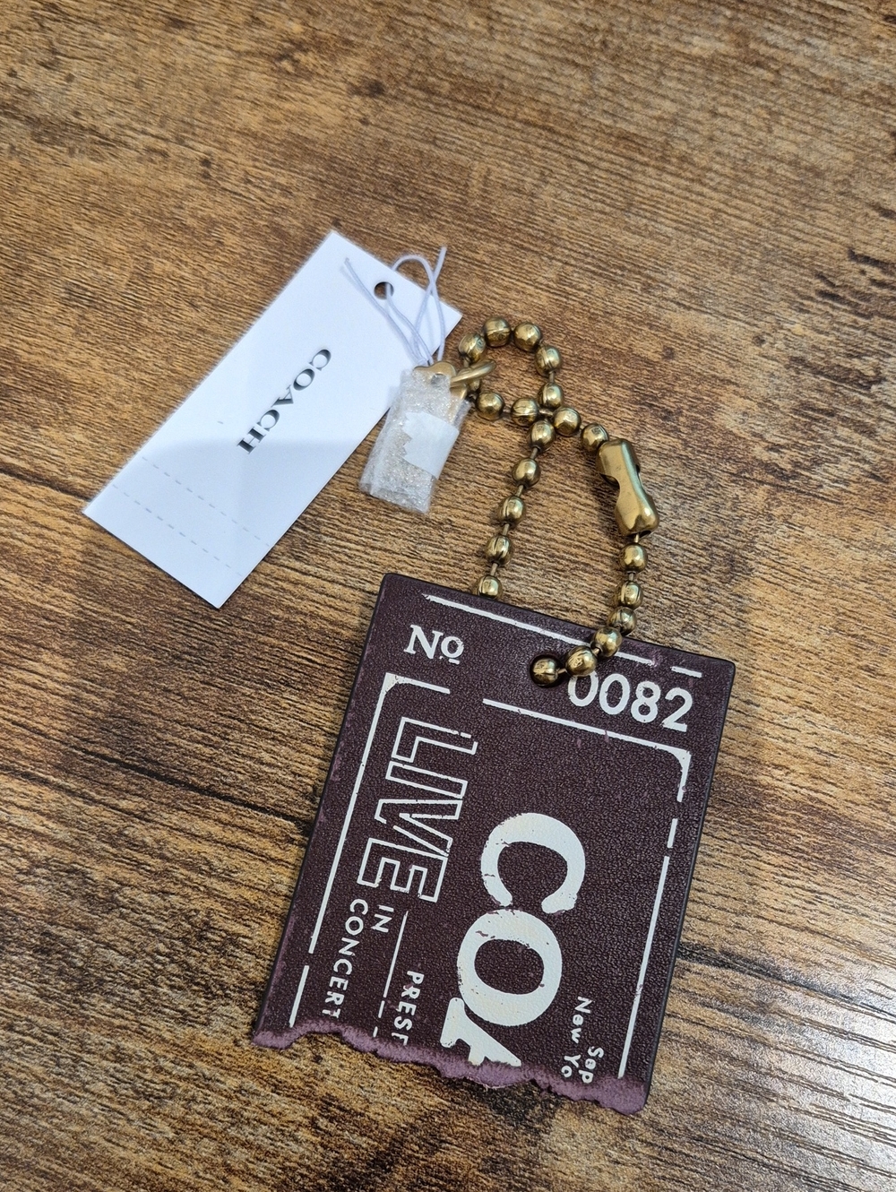 Coach Leather Ticket-Style Key & Card Holder with Gold Chain